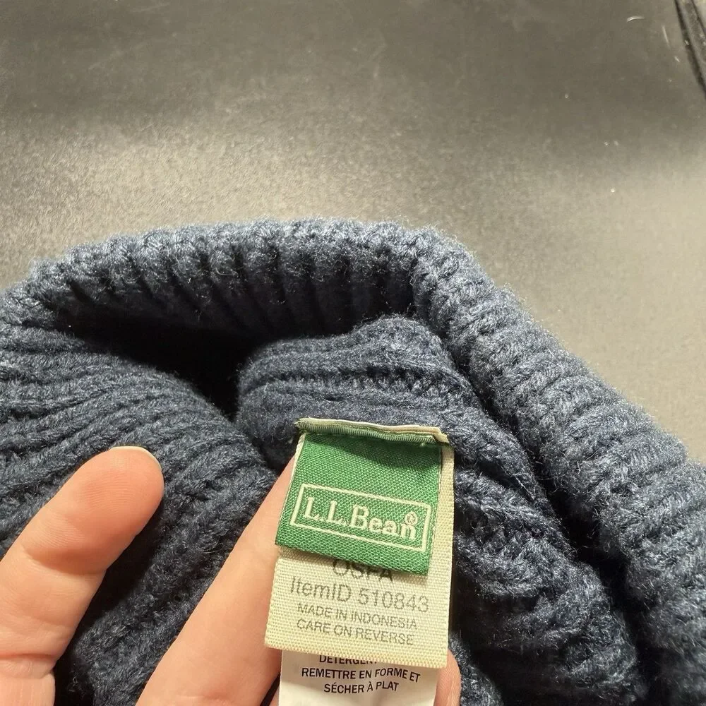LL Bean Beanie Kids OSFA One Size Fits All Blue Ribbed Knit Pull On Stretch